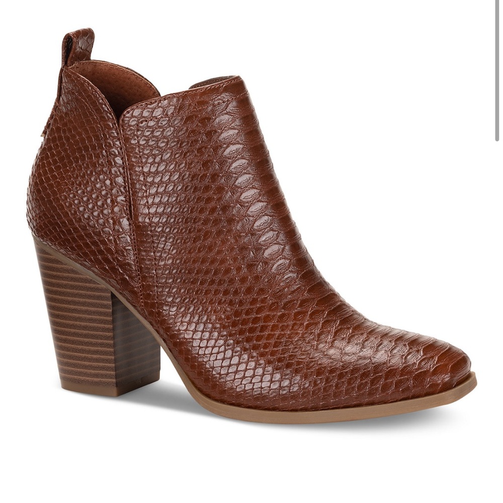 Sun + Stone Walnut Brown Snake Embossed Faux Leather Pollyy Booties Size 9.5M